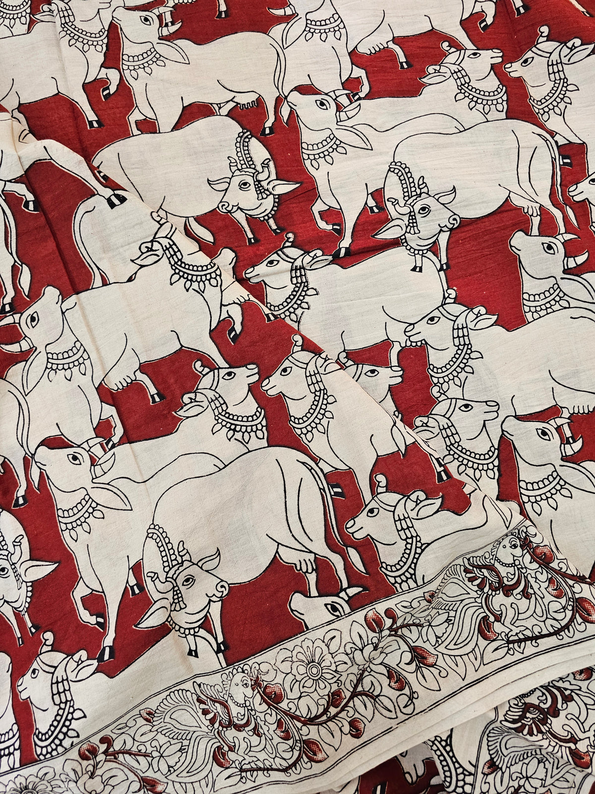 Cotton Pichwai Printed Saree - Red