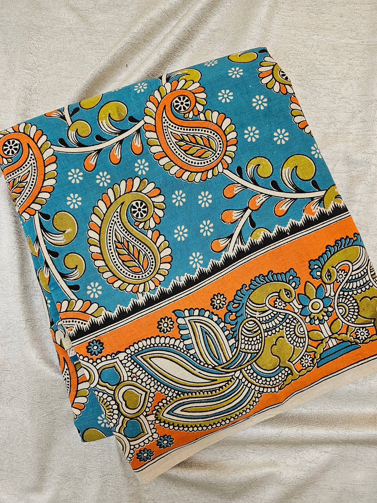 Cotton Kalamkari Printed Saree - Dark Sea Blue