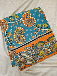 Cotton Kalamkari Printed Saree - Dark Sea Blue