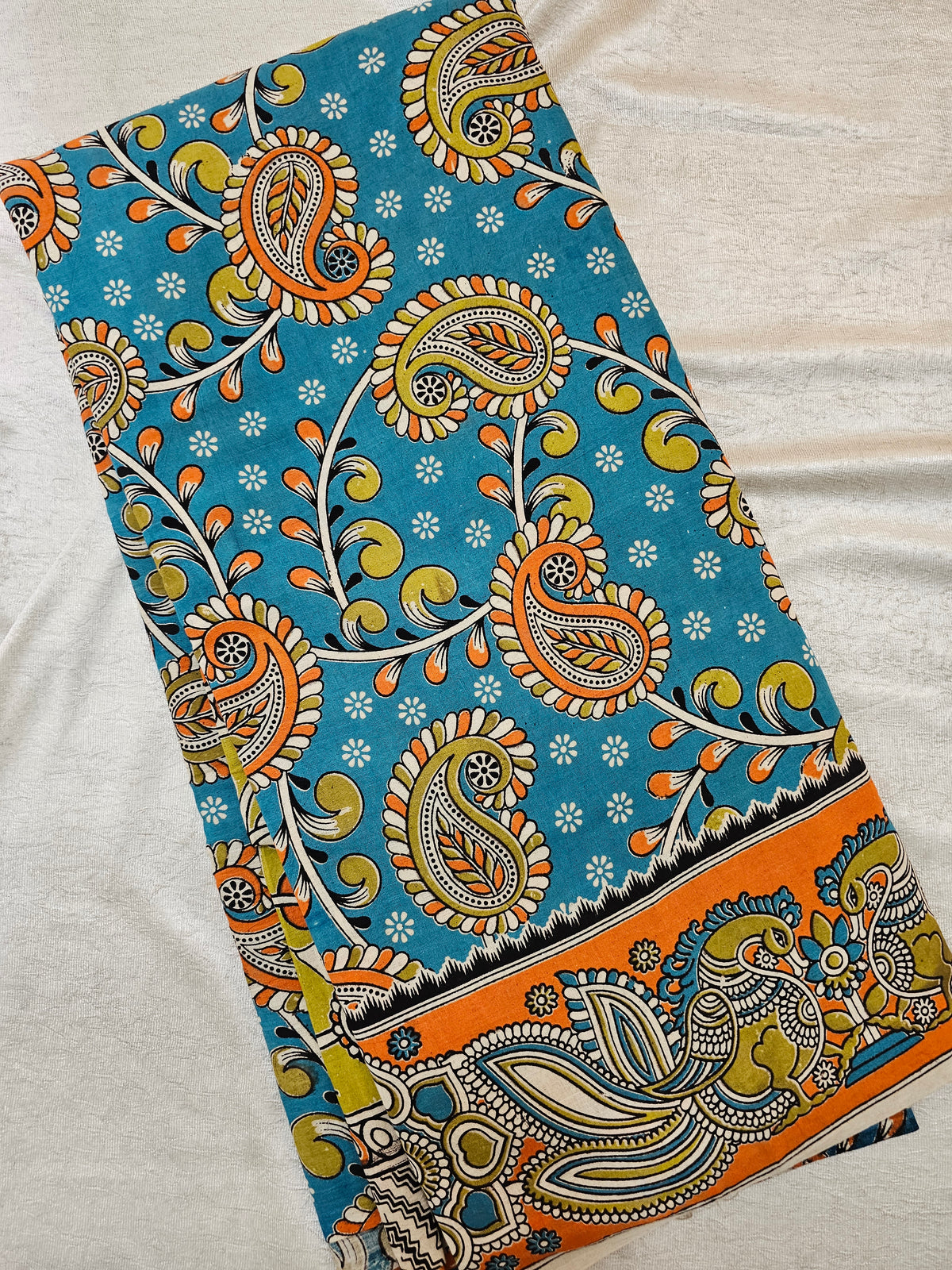 Cotton Kalamkari Printed Saree - Dark Sea Blue