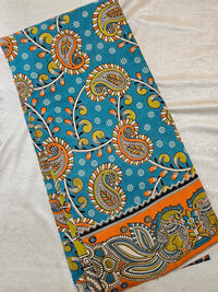 Cotton Kalamkari Printed Saree - Dark Sea Blue