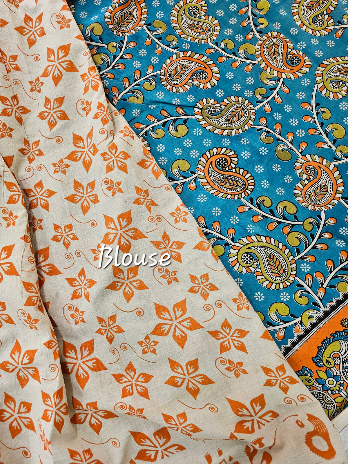 Cotton Kalamkari Printed Saree - Dark Sea Blue