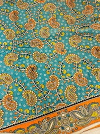 Cotton Kalamkari Printed Saree - Dark Sea Blue