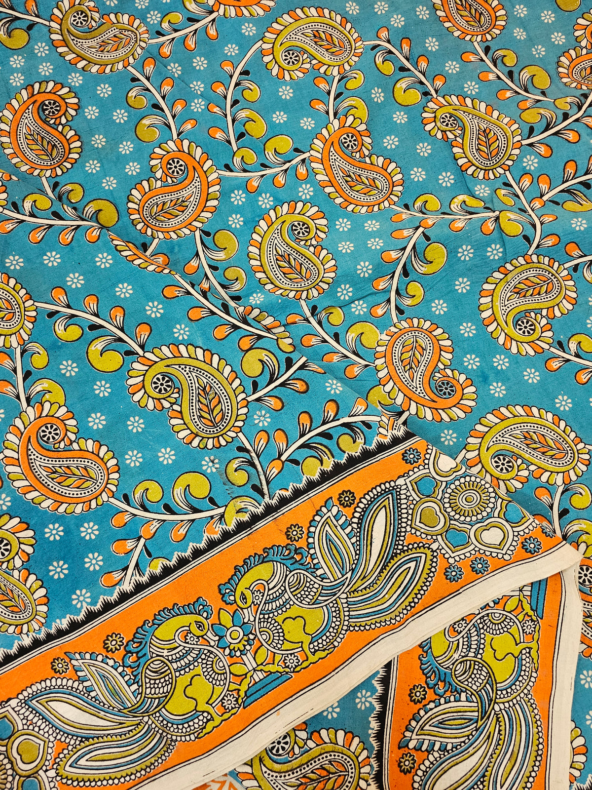 Cotton Kalamkari Printed Saree - Dark Sea Blue