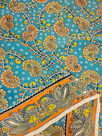 Cotton Kalamkari Printed Saree - Dark Sea Blue
