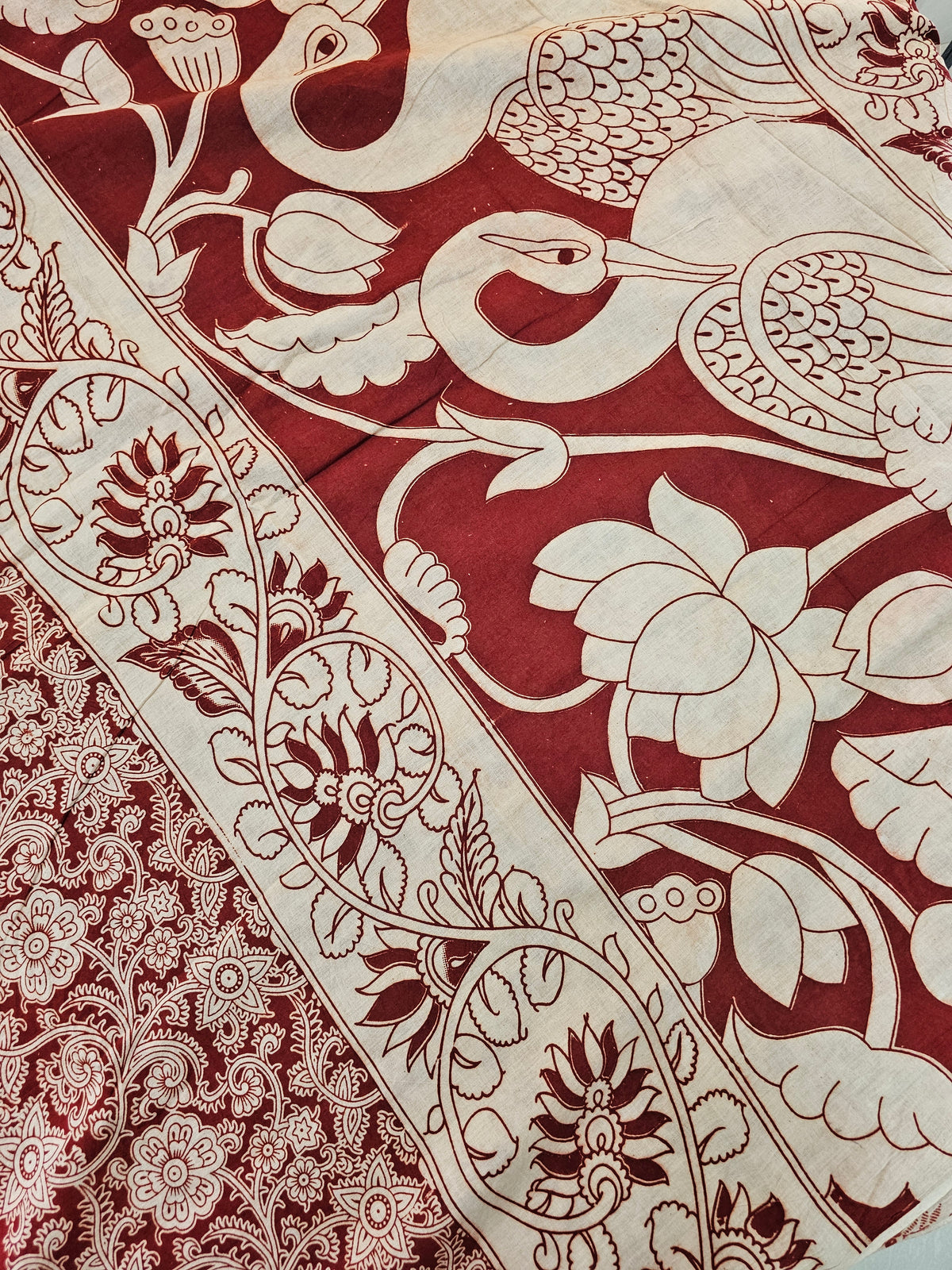 Cotton Kalamkari Printed Saree - Red