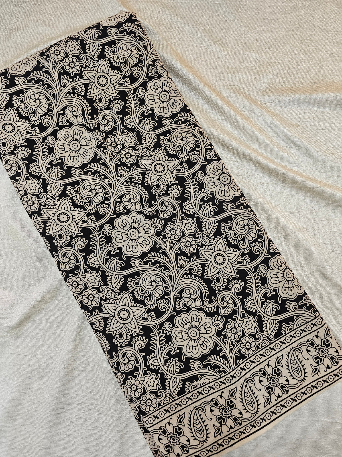 Cotton Kalamkari Printed Saree - Black
