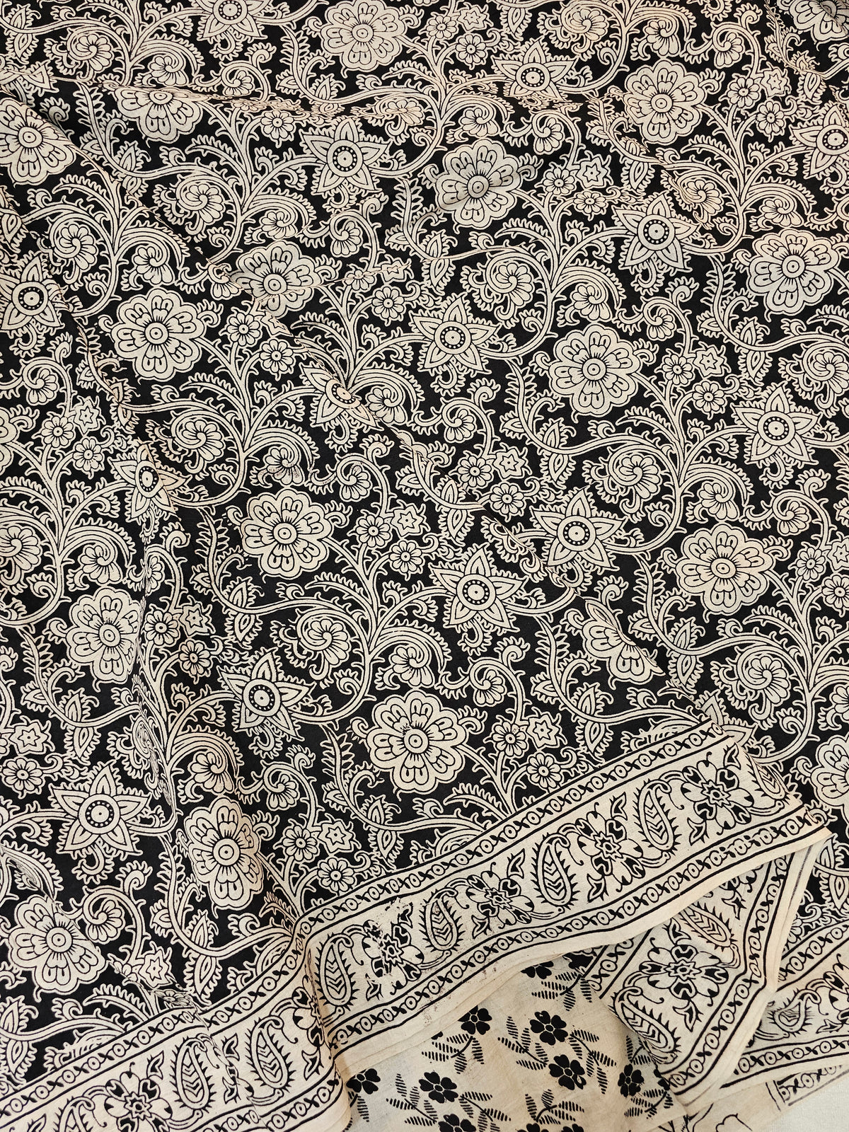 Cotton Kalamkari Printed Saree - Black