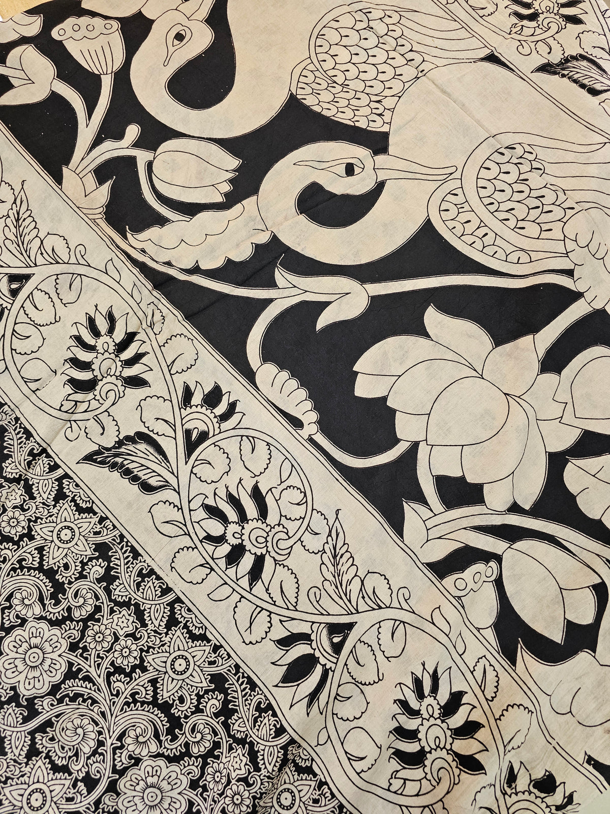 Cotton Kalamkari Printed Saree - Black