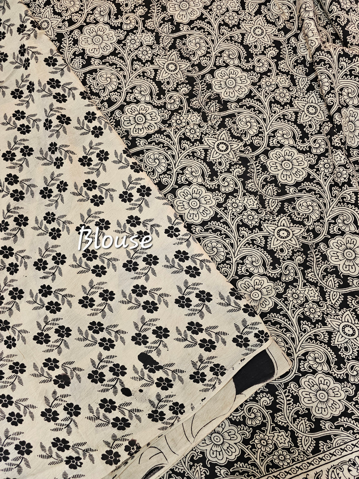 Cotton Kalamkari Printed Saree - Black