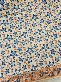 Cotton Kalamkari Printed Saree - Blue with Orange