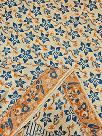 Cotton Kalamkari Printed Saree - Blue with Orange