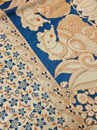 Cotton Kalamkari Printed Saree - Blue with Orange