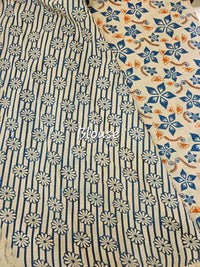 Cotton Kalamkari Printed Saree - Blue with Orange