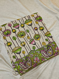 Cotton Pichwai Printed Saree - Green with Pink