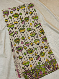 Cotton Pichwai Printed Saree - Green with Pink