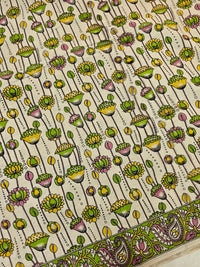 Cotton Pichwai Printed Saree - Green with Pink