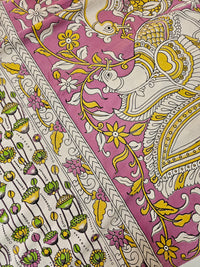 Cotton Pichwai Printed Saree - Green with Pink