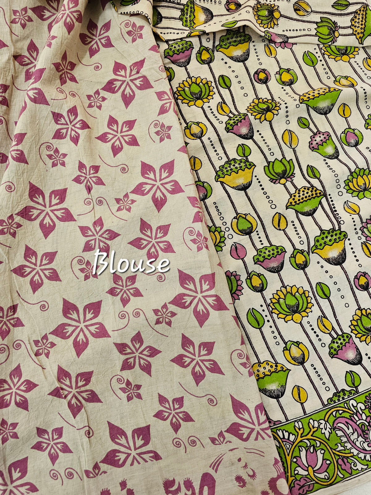 Cotton Pichwai Printed Saree - Green with Pink