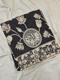 Cotton Kalamkari Printed Saree -  Black