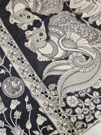 Cotton Kalamkari Printed Saree -  Black