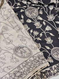 Cotton Kalamkari Printed Saree -  Black