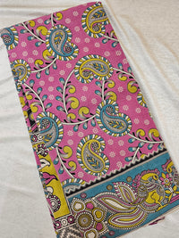 Cotton Kalamkari Printed Saree - Dark Pink with Green