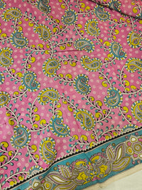 Cotton Kalamkari Printed Saree - Dark Pink with Green