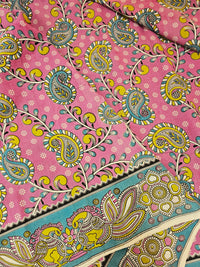 Cotton Kalamkari Printed Saree - Dark Pink with Green
