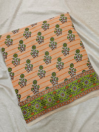 Cotton Kalamkari Printed Saree - Orange with Green
