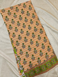 Cotton Kalamkari Printed Saree - Orange with Green