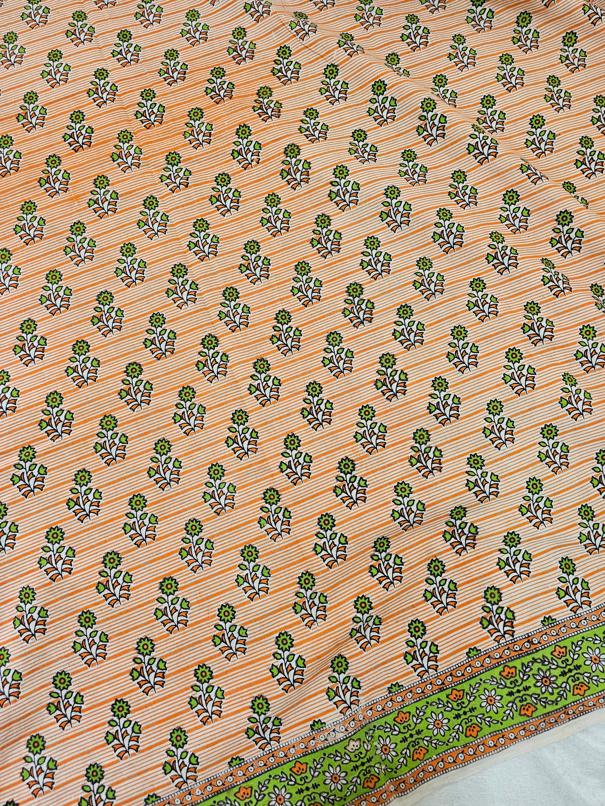 Cotton Kalamkari Printed Saree - Orange with Green