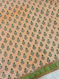 Cotton Kalamkari Printed Saree - Orange with Green