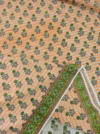 Cotton Kalamkari Printed Saree - Orange with Green