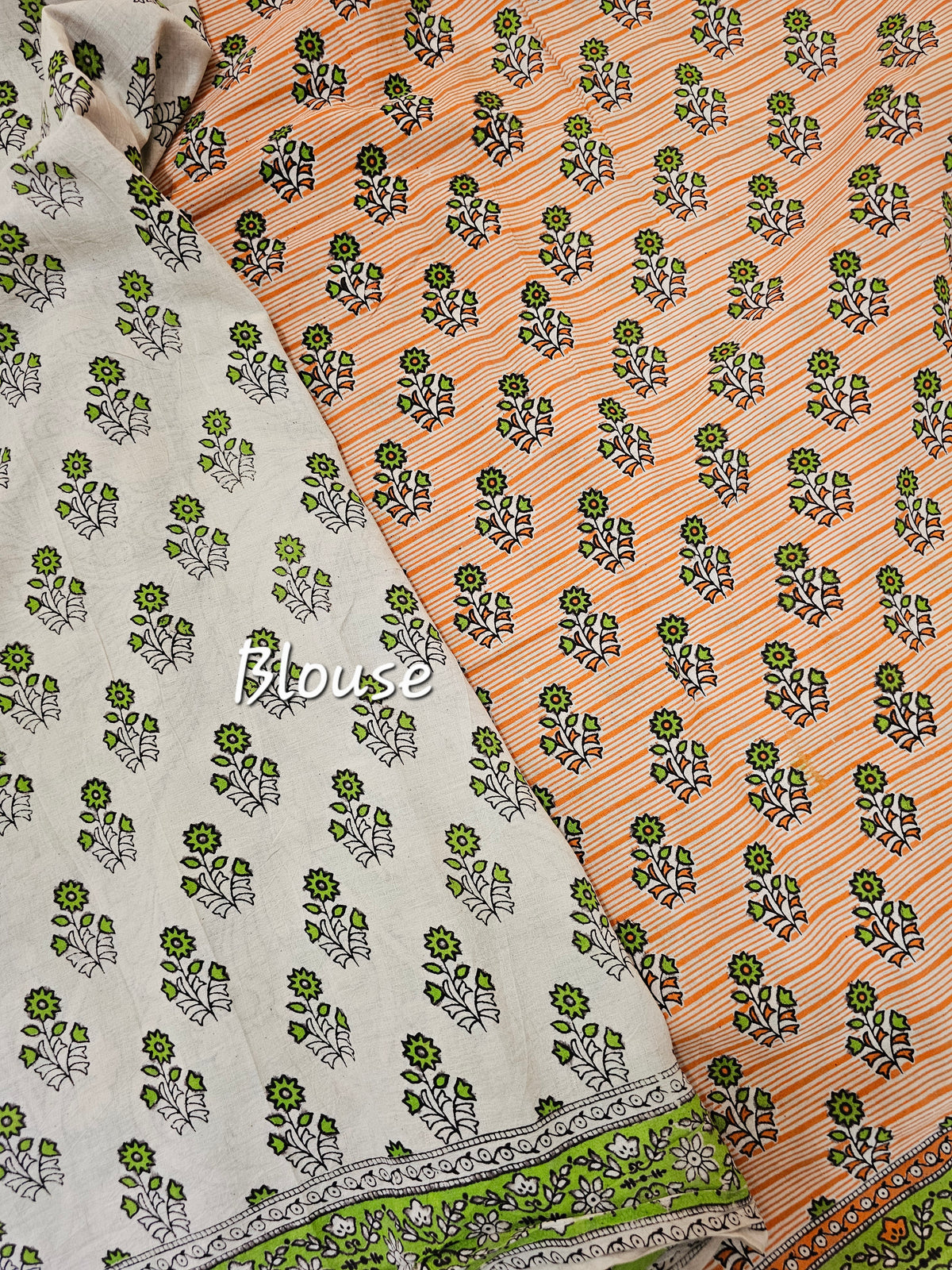 Cotton Kalamkari Printed Saree - Orange with Green