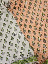 Cotton Kalamkari Printed Saree - Orange with Green