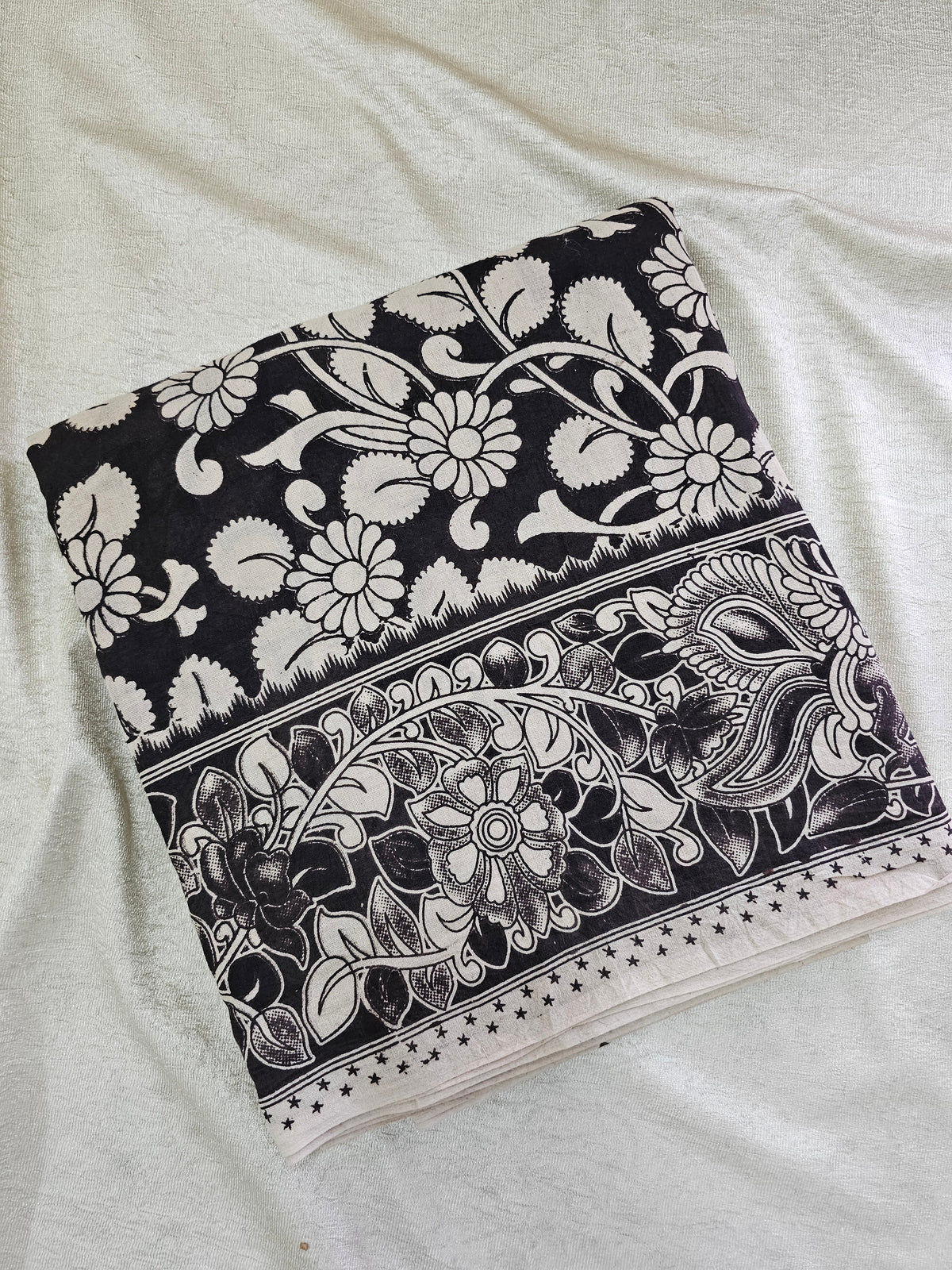 Cotton Kalamkari Saree - Black with Maroon