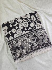 Cotton Kalamkari Saree - Black with Maroon