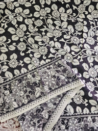 Cotton Kalamkari Saree - Black with Maroon