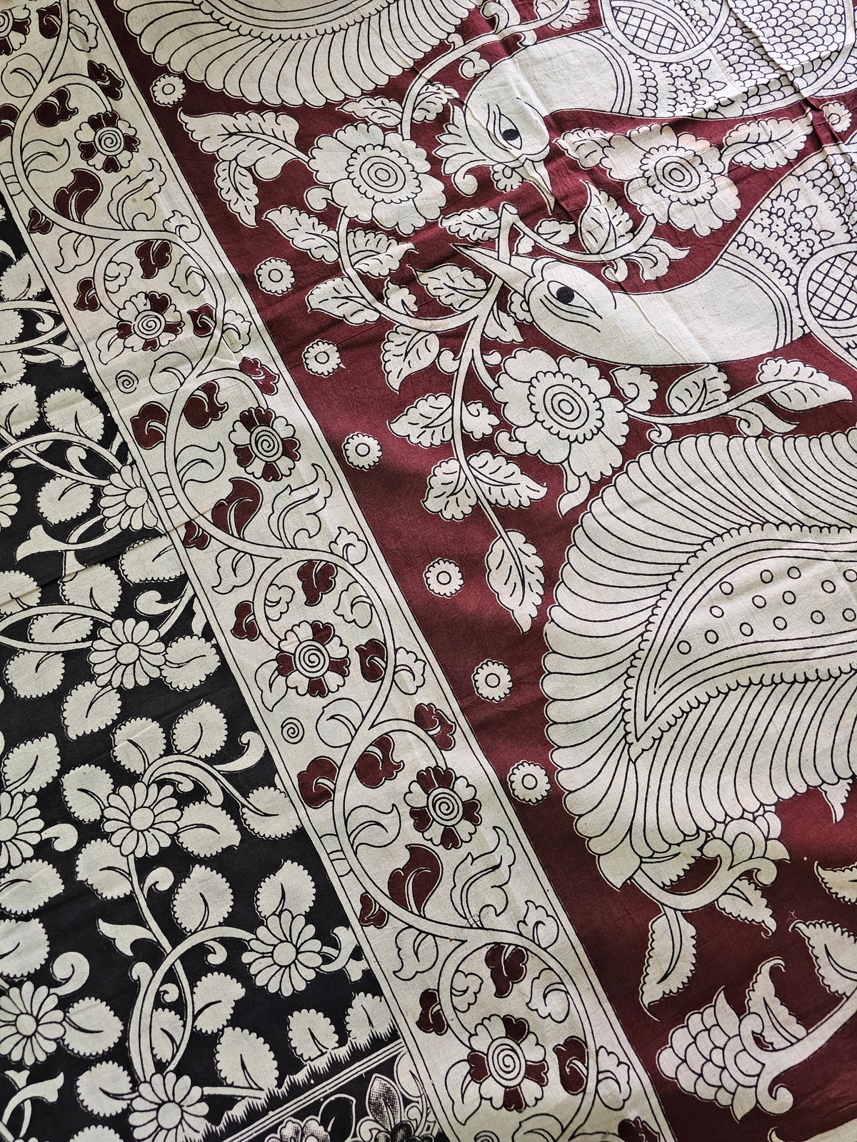 Cotton Kalamkari Saree - Black with Maroon