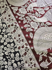 Cotton Kalamkari Saree - Black with Maroon