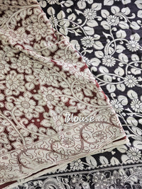 Cotton Kalamkari Saree - Black with Maroon