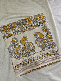 Cotton Kalamkari Saree - Yellow with Pink