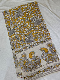 Cotton Kalamkari Saree - Yellow with Pink