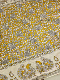 Cotton Kalamkari Saree - Yellow with Pink