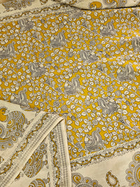 Cotton Kalamkari Saree - Yellow with Pink