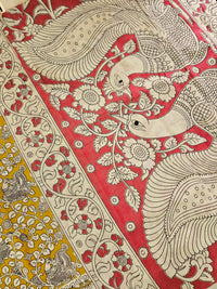 Cotton Kalamkari Saree - Yellow with Pink
