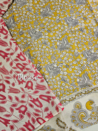 Cotton Kalamkari Saree - Yellow with Pink