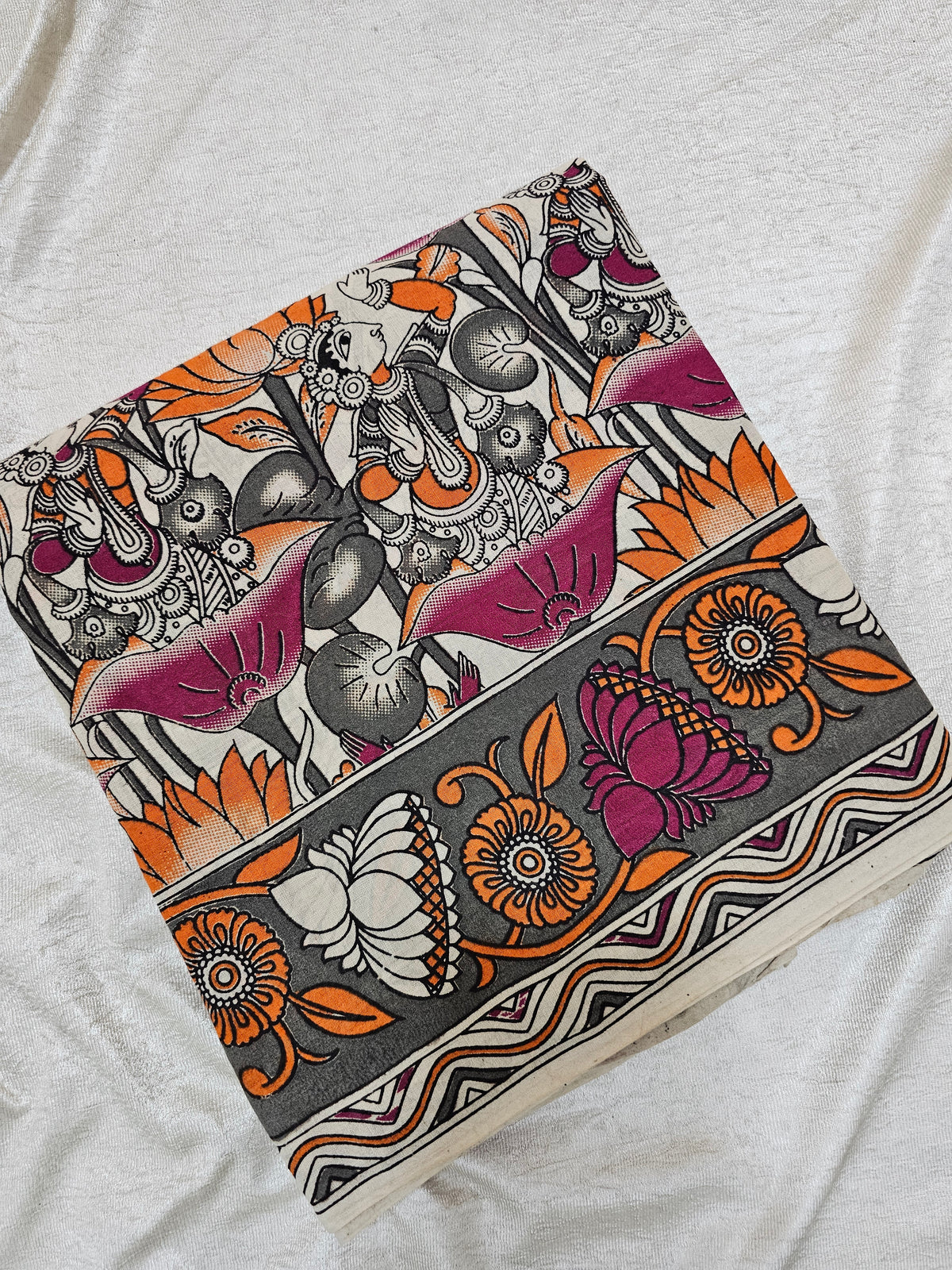 Cotton Kalamkari Saree -Pink with Grey