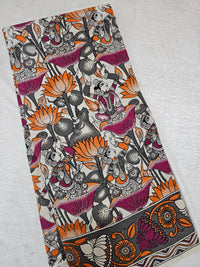 Cotton Kalamkari Saree -Pink with Grey